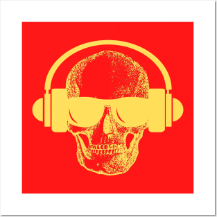 Skull And Phones, Yellow Posters and Art